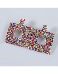 U.S Fashion Square Shape Hollow-out Glistening Rhinestone Inlaid Luxurious Women Wholesale Earrings - Multicolor