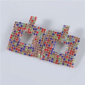 U.S Fashion Square Shape Hollow-out Glistening Rhinestone Inlaid Luxurious Women Wholesale Earrings - Multicolor