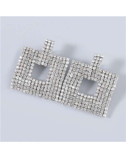 U.S Fashion Square Shape Hollow-out Glistening Rhinestone Inlaid Luxurious Women Wholesale Earrings - Silver