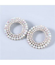 Super Shining Round Hollow-out Triple Layers Rhinestone Luxurious Women Hoop Earrings - Luminous