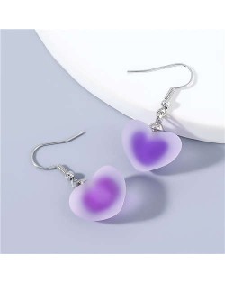 Candy Matte Heart Shape Design U.S Fashion Party Wholesale Jewelry Women Fish Hook Earrings - Purple