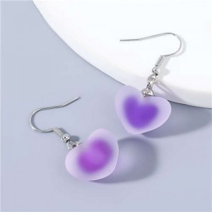 Candy Matte Heart Shape Design U.S Fashion Party Wholesale Jewelry Women Fish Hook Earrings - Purple