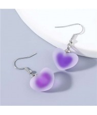 Candy Matte Heart Shape Design U.S Fashion Party Wholesale Jewelry Women Fish Hook Earrings - Purple