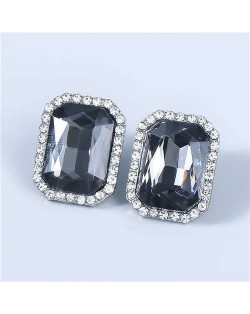 Street Fashion Square Shape Wholesale Jewelry Rhinestone Rimmed U.S Vintage Women Earrings - Black