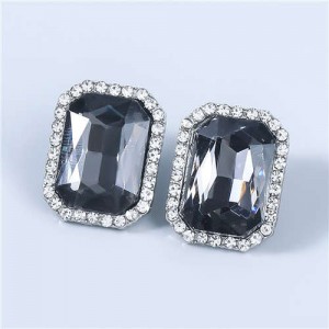 Street Fashion Square Shape Wholesale Jewelry Rhinestone Rimmed U.S Vintage Women Earrings - Black