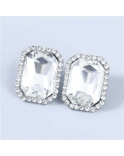 Street Fashion Square Shape Wholesale Jewelry Rhinestone Rimmed U.S Vintage Women Earrings - Silver