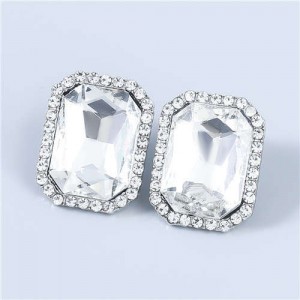 Street Fashion Square Shape Wholesale Jewelry Rhinestone Rimmed U.S Vintage Women Earrings - White