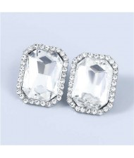 Street Fashion Square Shape Wholesale Jewelry Rhinestone Rimmed U.S Vintage Women Earrings - Silver