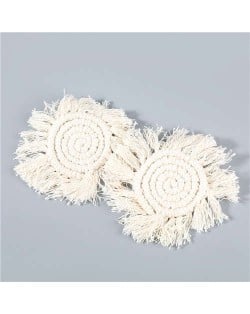 Bohemian Wholesale Jewelry Weaving Cotton Floral Tassel Design Vintage Fashion Women Costume Earrings - White