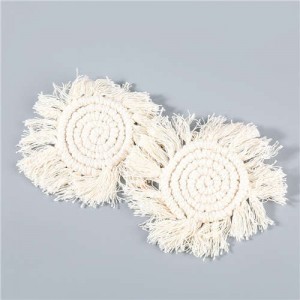 Bohemian Wholesale Jewelry Weaving Cotton Floral Tassel Design Vintage Fashion Women Costume Earrings - White