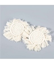 Bohemian Wholesale Jewelry Weaving Cotton Floral Tassel Design Vintage Fashion Women Costume Earrings - White