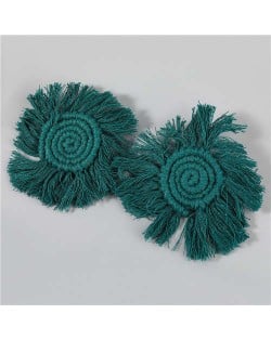 Bohemian Wholesale Jewelry Weaving Cotton Floral Tassel Design Vintage Fashion Women Costume Earrings - Green
