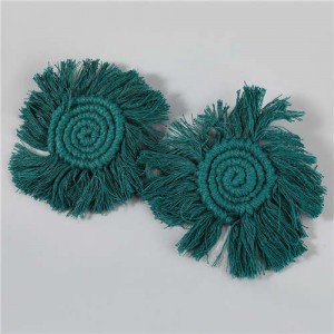 Bohemian Wholesale Jewelry Weaving Cotton Floral Tassel Design Vintage Fashion Women Costume Earrings - Green