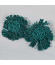 Bohemian Wholesale Jewelry Weaving Cotton Floral Tassel Design Vintage Fashion Women Costume Earrings - Green