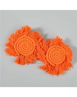 Bohemian Wholesale Jewelry Weaving Cotton Floral Tassel Design Vintage Fashion Women Costume Earrings - Orange