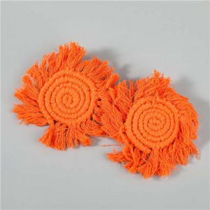 Bohemian Wholesale Jewelry Weaving Cotton Floral Tassel Design Vintage Fashion Women Costume Earrings - Orange