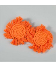 Bohemian Wholesale Jewelry Weaving Cotton Floral Tassel Design Vintage Fashion Women Costume Earrings - Orange