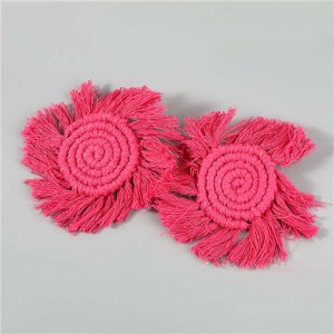 Bohemian Wholesale Jewelry Weaving Cotton Floral Tassel Design Vintage Fashion Women Costume Earrings - Rose
