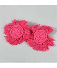 Bohemian Wholesale Jewelry Weaving Cotton Floral Tassel Design Vintage Fashion Women Costume Earrings - Rose