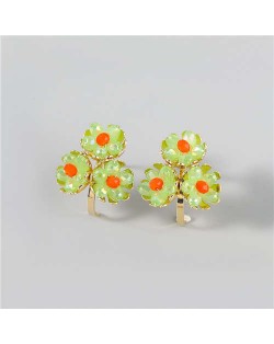 U.S Fashion Wholesale Jewelry Fan-shaped Floral Design Women Alloy Earrings - Orange
