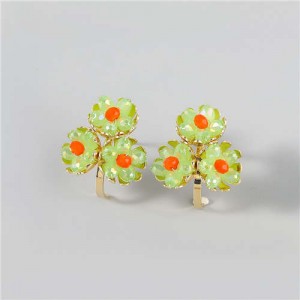 U.S. Fashion Wholesale Jewelry Fan-shaped Floral Design Women Alloy Earrings - Orange