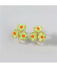 U.S. Fashion Wholesale Jewelry Fan-shaped Floral Design Women Alloy Earrings - Orange