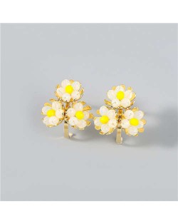 U.S Fashion Wholesale Jewelry Fan-shaped Floral Design Women Alloy Earrings - Yellow