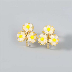U.S. Fashion Wholesale Jewelry Fan-shaped Floral Design Women Alloy Earrings - Yellow