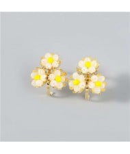 U.S. Fashion Wholesale Jewelry Fan-shaped Floral Design Women Alloy Earrings - Yellow