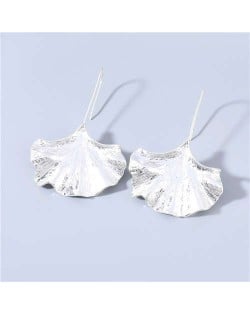 Vintage Fashion Apricot Leaf Shape Minimalist Design Women Fish Hook Wholesale Earrings - Silver