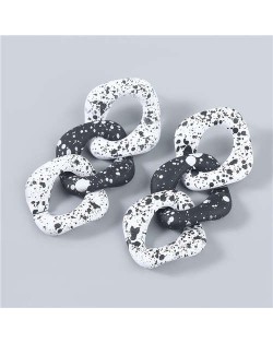 Black and White Dots Multi-layer Geometric Chain Design Wholesale Jewelry Vintage Fashion Women Earrings - White