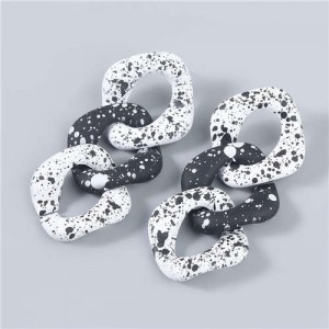 Black and White Dots Multi-layer Geometric Chain Design Wholesale Jewelry Vintage Fashion Women Earrings - White