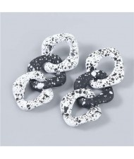 Black and White Dots Multi-layer Geometric Chain Design Wholesale Jewelry Vintage Fashion Women Earrings - White