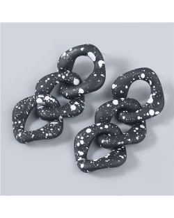 Black and White Dots Multi-layer Geometric Chain Design Wholesale Jewelry Vintage Fashion Women Earrings - Black