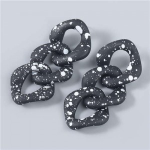 Black and White Dots Multi-layer Geometric Chain Design Wholesale Jewelry Vintage Fashion Women Earrings - Black