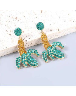 Banana Design Yellow and Green Rhinestone Inlaid Women Wholesale Earrings 