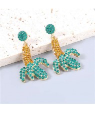 Banana Design Yellow and Green Rhinestone Inlaid Women Wholesale Earrings