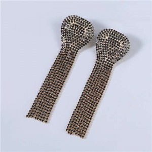 U.S Fashion Geometric Shape Wholesale Jewelry Rhinestone Tassel Design Surper Shining Women Luxurious Earrings - Black