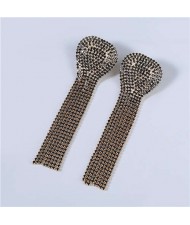 U.S Fashion Geometric Shape Wholesale Jewelry Rhinestone Tassel Design Surper Shining Women Luxurious Earrings - Black