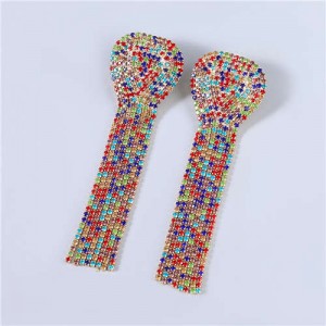U.S Fashion Geometric Shape Wholesale Jewelry Rhinestone Tassel Design Surper Shining Women Luxurious Earrings - Multicolor