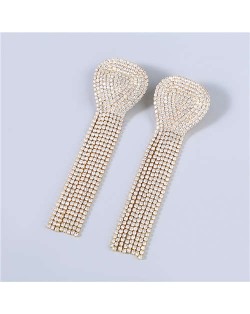 U.S Fashion Geometric Shape Wholesale Jewelry Rhinestone Tassel Design Surper Shining Women Luxurious Earrings - Luminous White