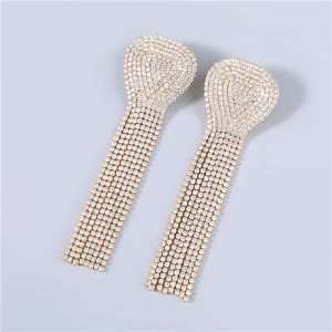 U.S Fashion Geometric Shape Wholesale Jewelry Rhinestone Tassel Design Surper Shining Women Luxurious Earrings - Luminous White