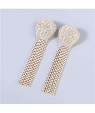 U.S Fashion Geometric Shape Wholesale Jewelry Rhinestone Tassel Design Surper Shining Women Luxurious Earrings - Luminous White
