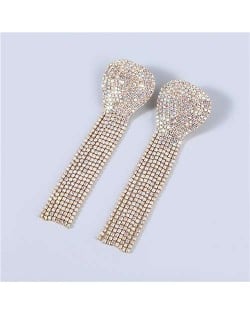 U.S Fashion Geometric Shape Wholesale Jewelry Rhinestone Tassel Design Surper Shining Women Luxurious Earrings - Golden