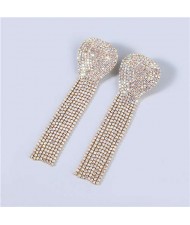 U.S Fashion Geometric Shape Wholesale Jewelry Rhinestone Tassel Design Surper Shining Women Luxurious Earrings - Golden
