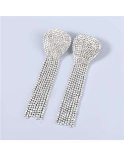 U.S Fashion Geometric Shape Wholesale Jewelry Rhinestone Tassel Design Surper Shining Women Luxurious Earrings - Silver