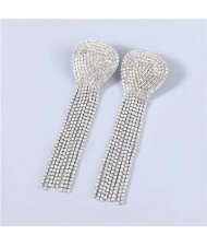 U.S Fashion Geometric Shape Wholesale Jewelry Rhinestone Tassel Design Surper Shining Women Luxurious Earrings - Silver