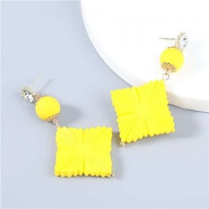 Bohemian Vintage Minimalist Square Design Women Resin Dangle Earrings - Yellow