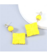 Bohemian Vintage Minimalist Square Design Women Resin Dangle Earrings - Yellow