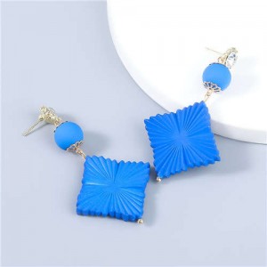 Bohemian Vintage Minimalist Square Design Women Resin Dangle Earrings - Blue